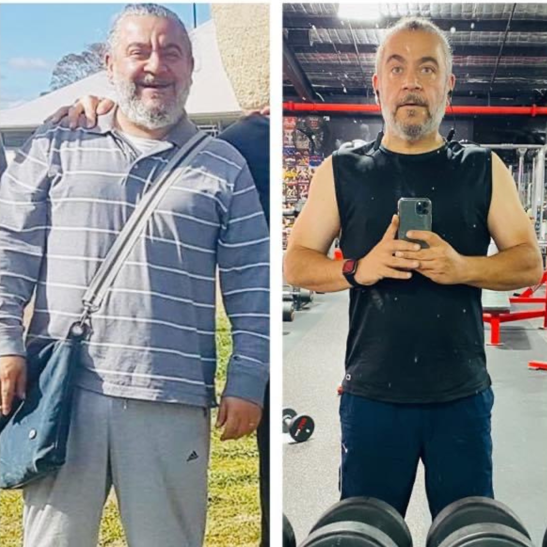 "Business owner Nicholas’s inspiring fat loss and body transformation at 50 years old, showing his journey from overweight to lean and strong with a structured fitness and nutrition plan."